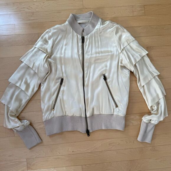 Haute Silk Cream Bomber Jacket with Ruffle Sleeves 4 NWT - Picture 14 of 16